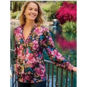 Soft Surroundings Blouse Size‎ M Josie Shimmer Shirt Floral BOHO Glitter